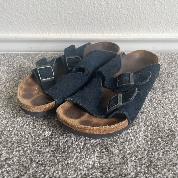 Birkenstock Arizona Sandal Womens Size 6 Navy Blue Suede 240 L6 M4 Soft Footbed - Picture 1 of 11